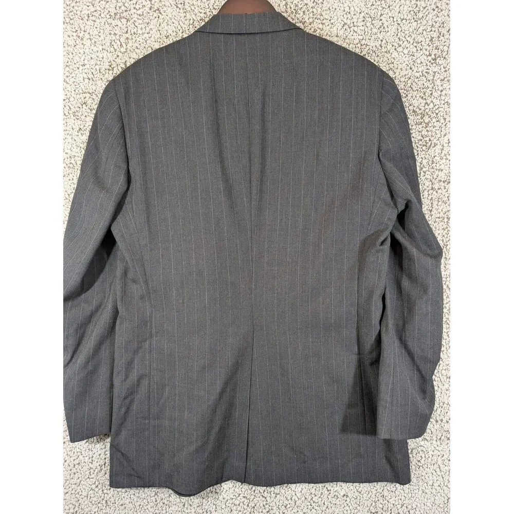 Chaps Ralph Lauren Sport Coat Mens 42R Grey Striped 1980s Virgin Wool Blazer Vtg